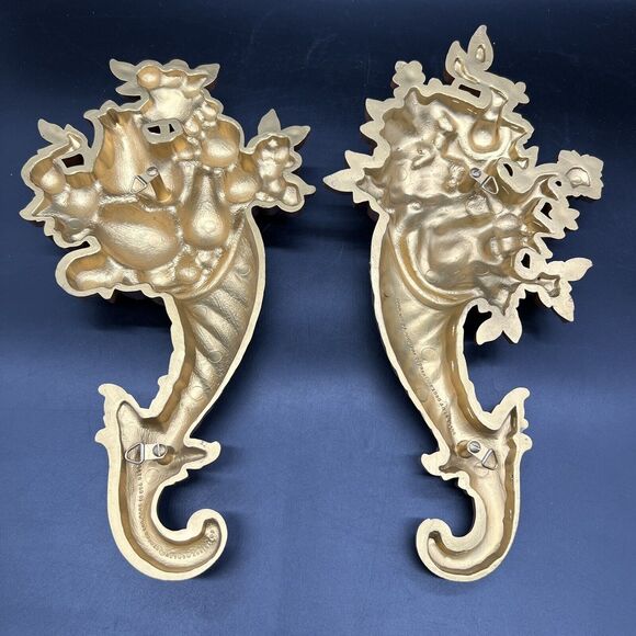 Set 2 Vintage Syrocco MCM Wall Hanging Plaques 16" Cornucopia Fruit Flower 1965 - Picture 8 of 13